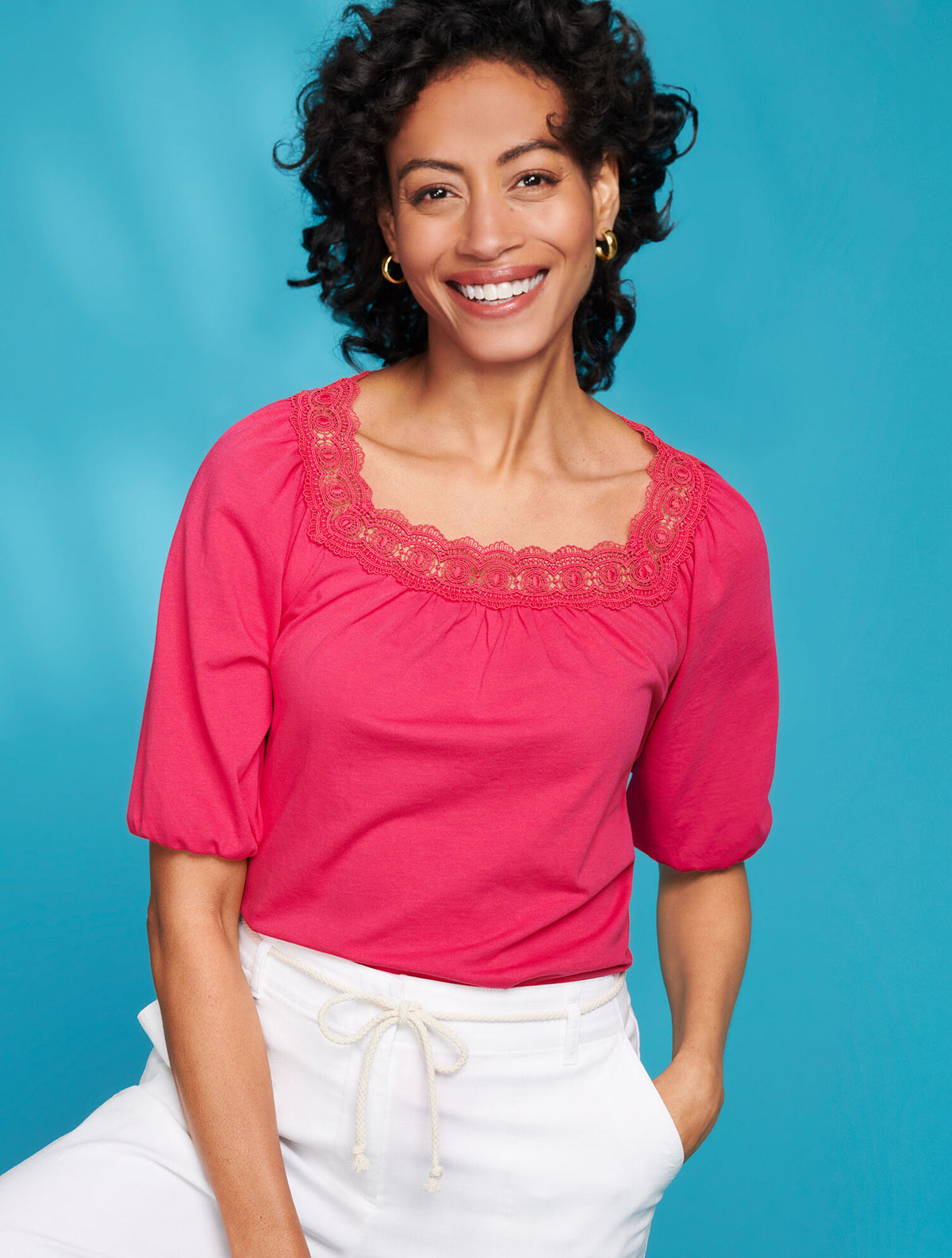 Talbots LACE TRIM SQUARE NECK TOP