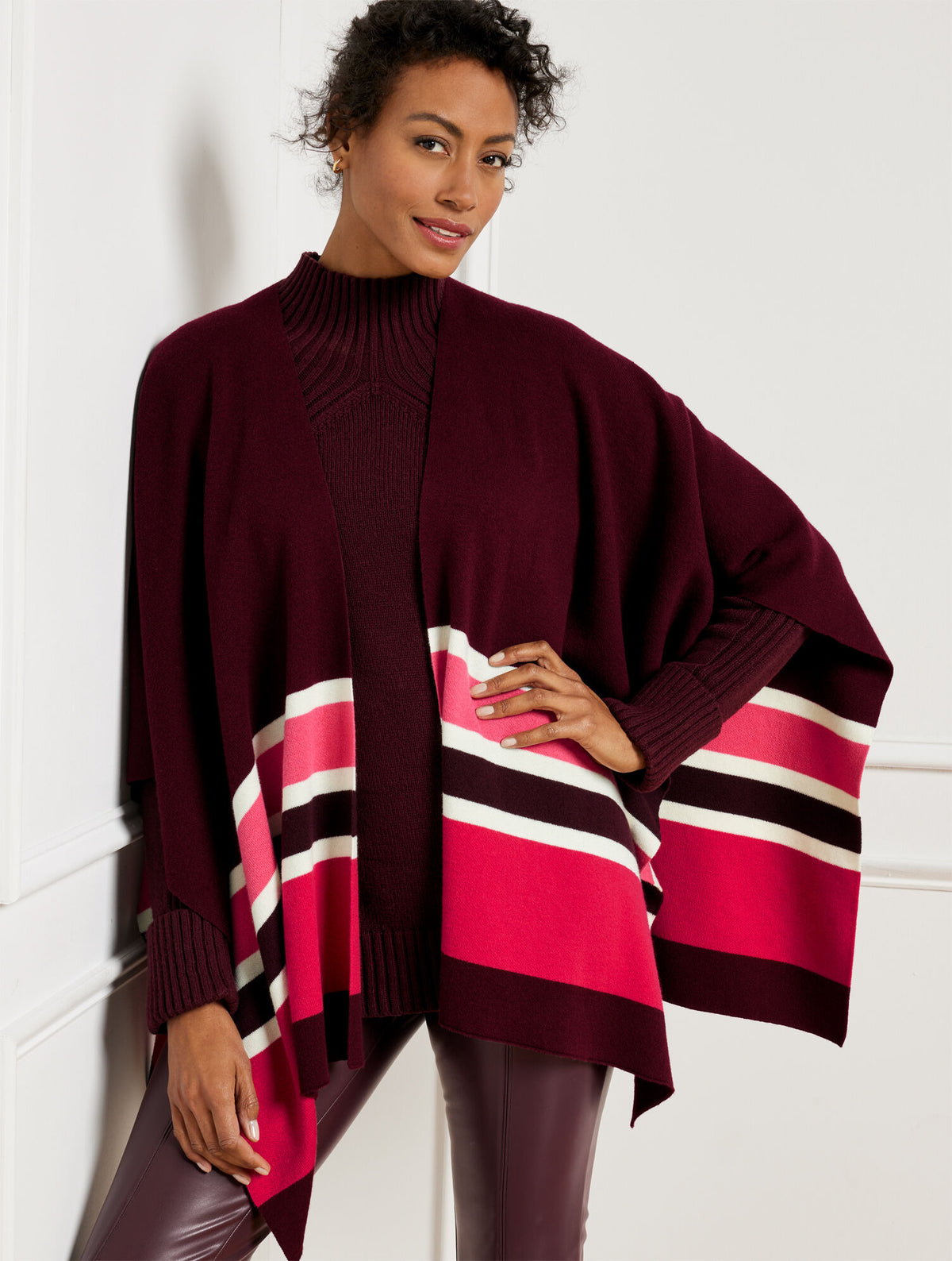 Talbots COLORBLOCK KNIT RUANA - RICH BURGUNDY MULTI