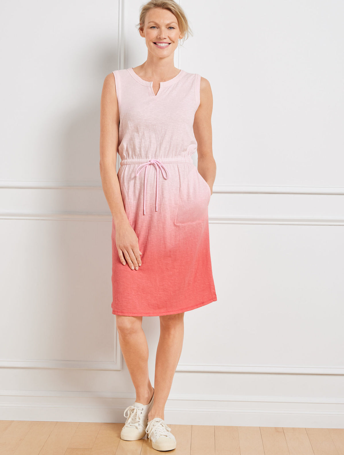 Talbots SUPERSOFT SLUB DRAWSTRING WAIST DRESS - DIP DYE