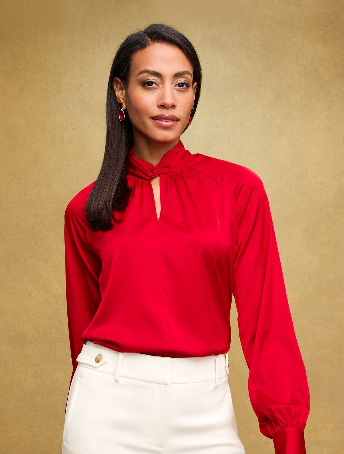 Talbots SOFT SATIN CHARMEUSE TWIST NECK TOP