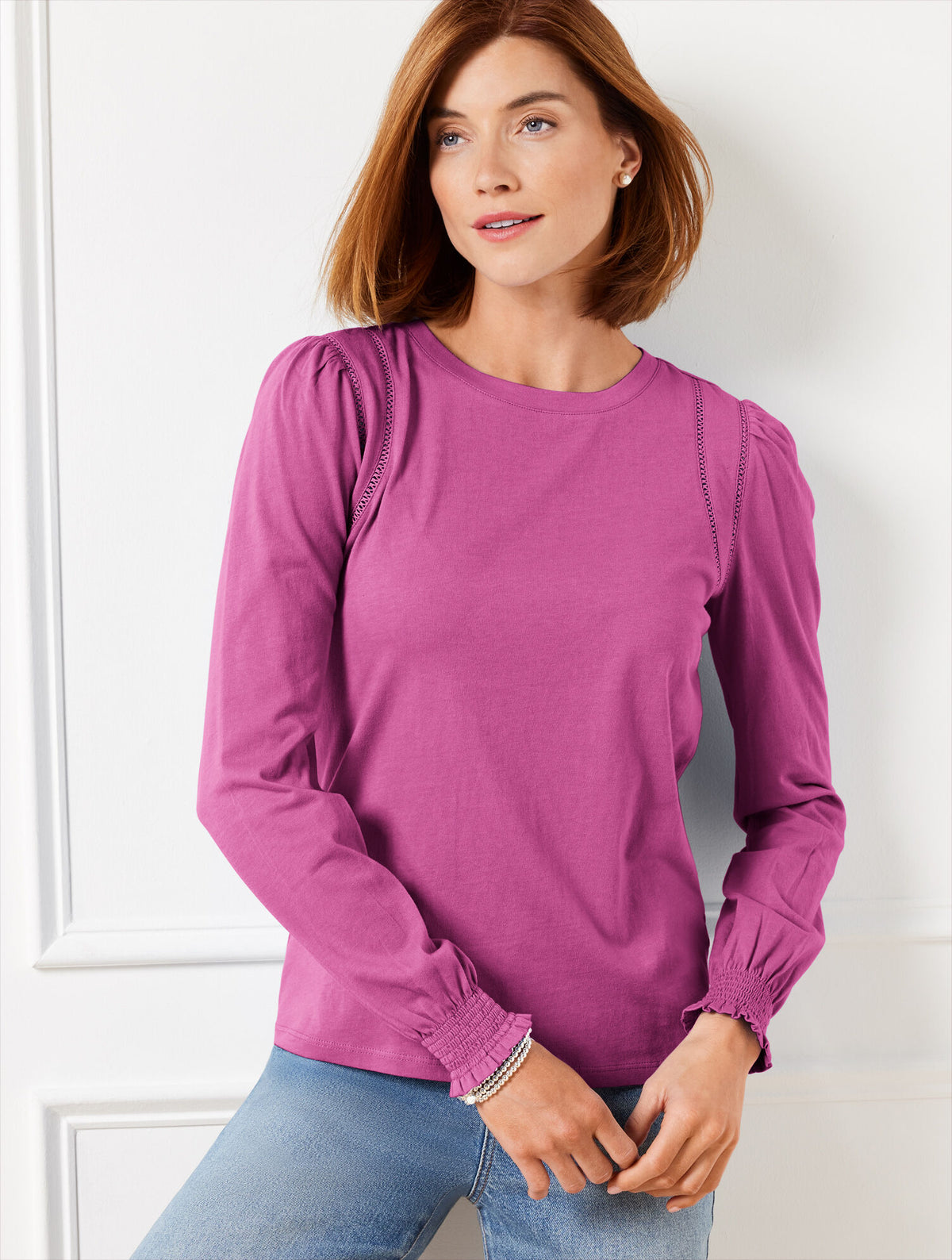 Talbots LATTICE TRIM CREWNECK TEE