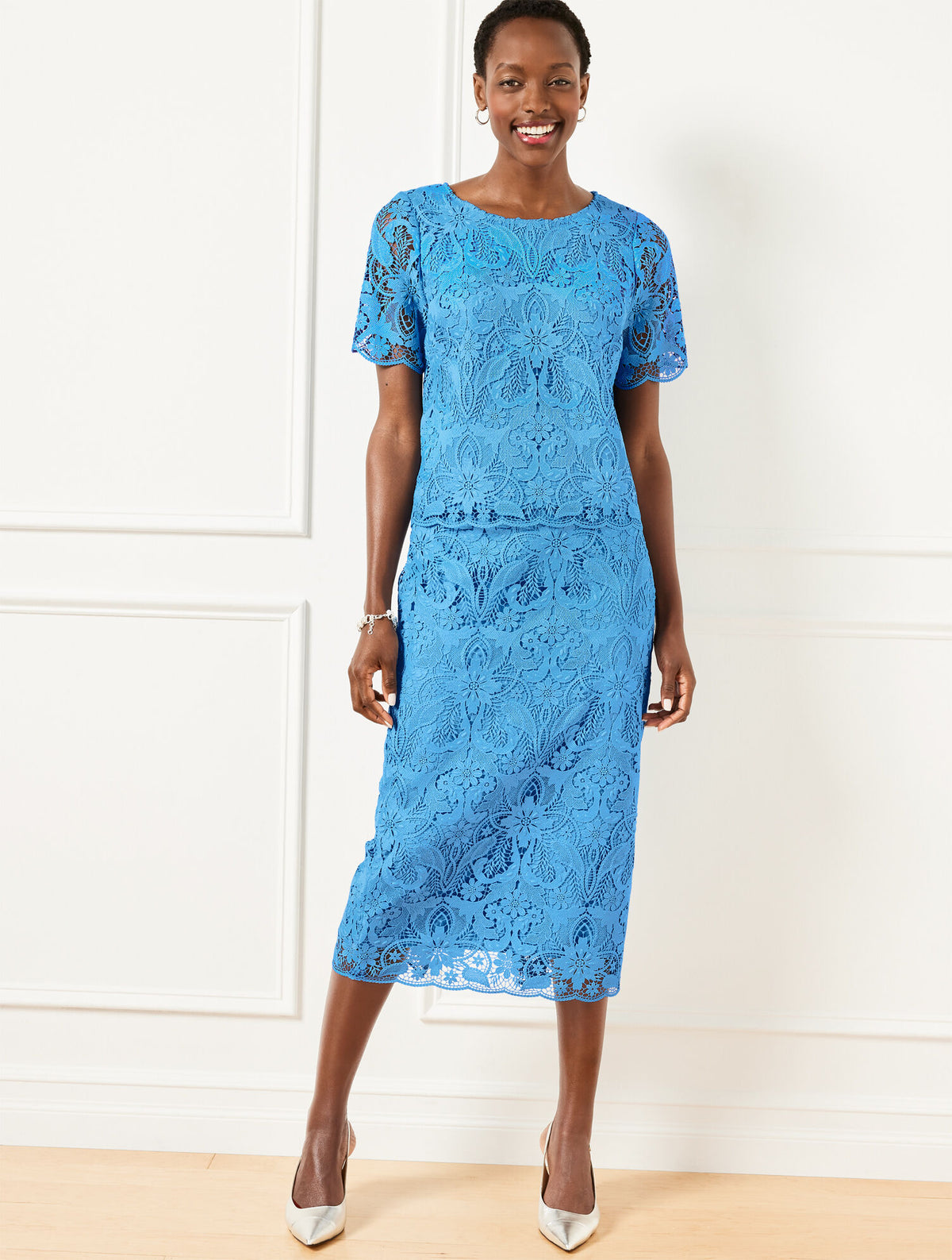 Talbots SCROLL FLORAL LACE PENCIL SKIRT