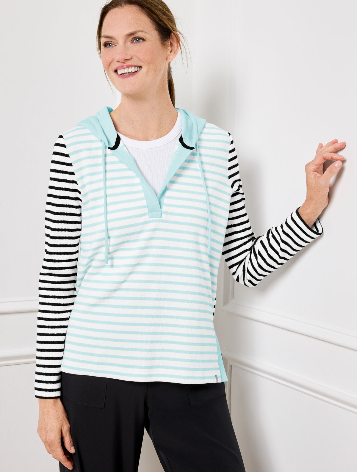 Talbots SPLIT NECK HOODIE - GLORIOUS STRIPE