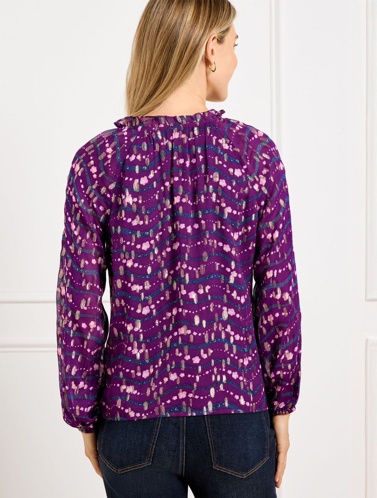 Talbots RUFFLE NECK TOP - WAVY FLORAL