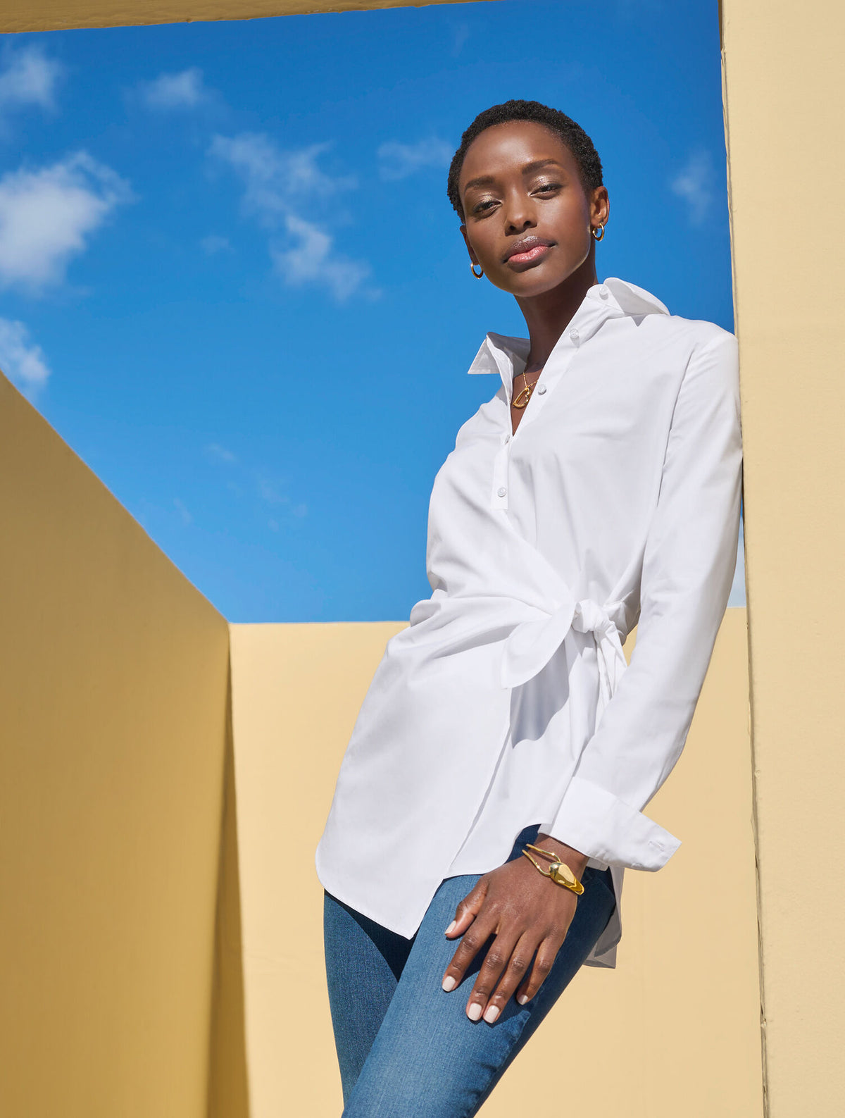 Talbots TIE FRONT DRAPED POPLIN SHIRT