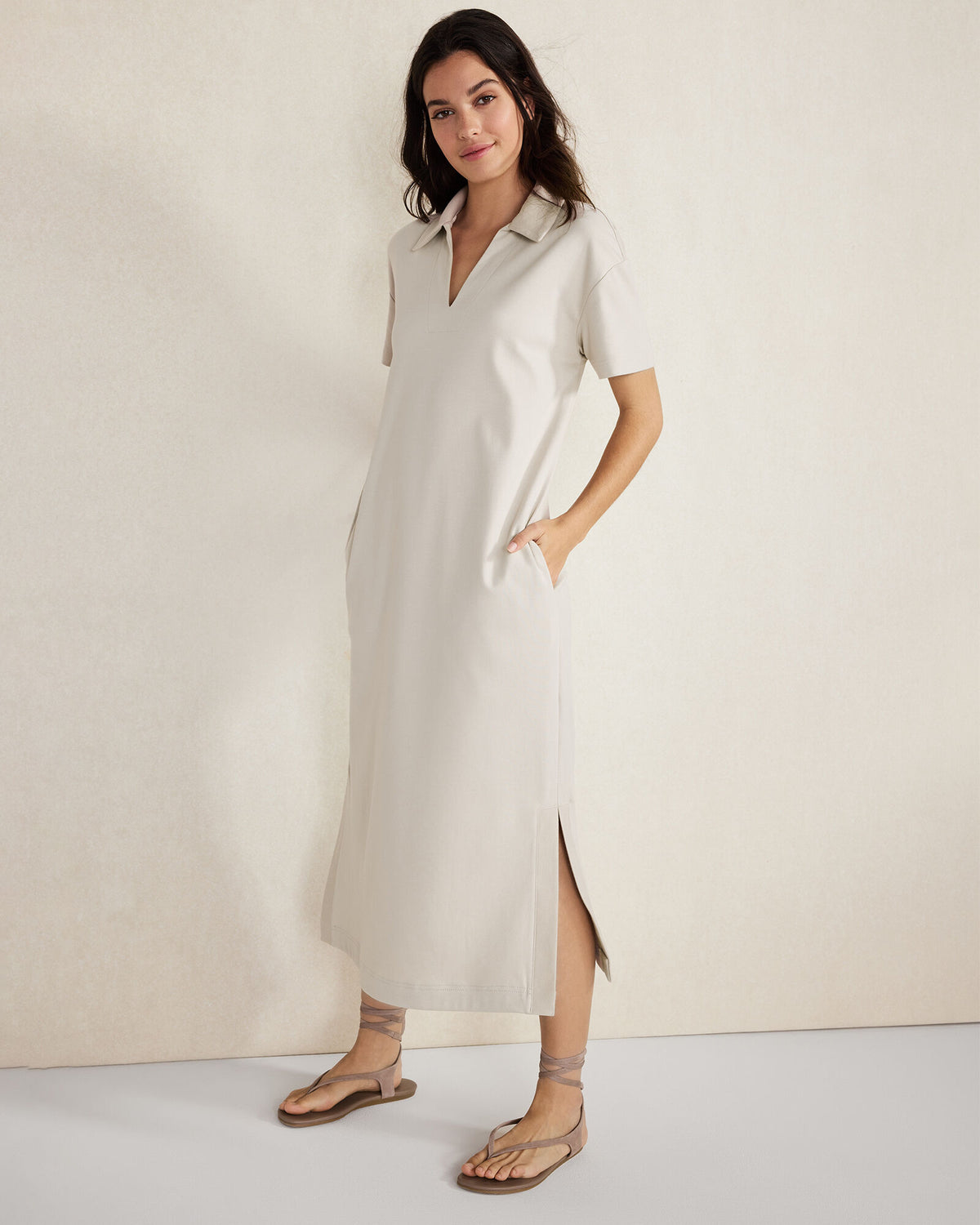 Talbots ORGANIC COTTON INTERLOCK COLLARED MIDI DRESS