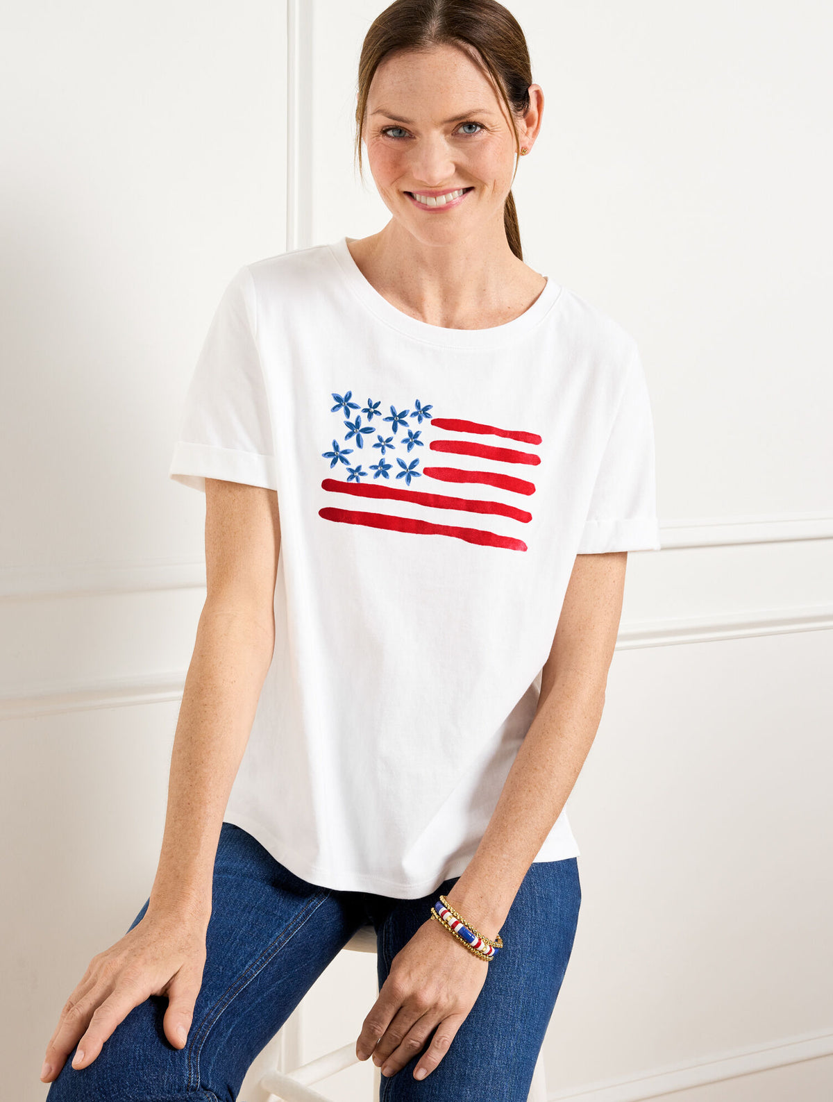 Talbots HIGH-LOW CREWNECK TEE - FLAG