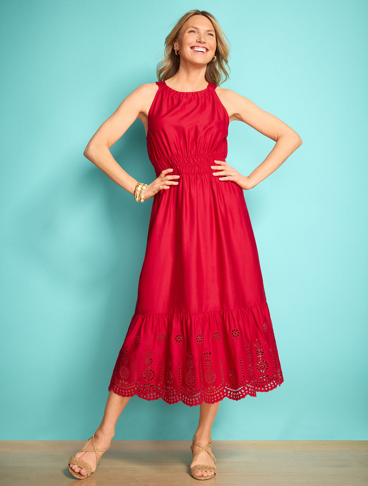 Talbots EYELET HALTER FIT & FLARE DRESS