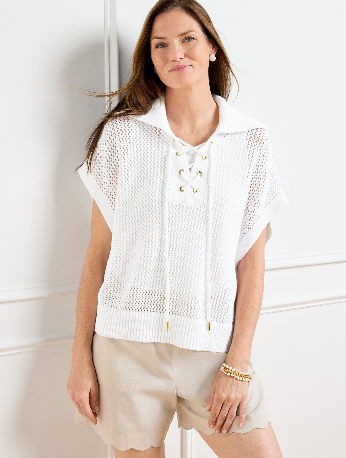 Talbots PLUS SIZE OPEN KNIT LACE UP PONCHO