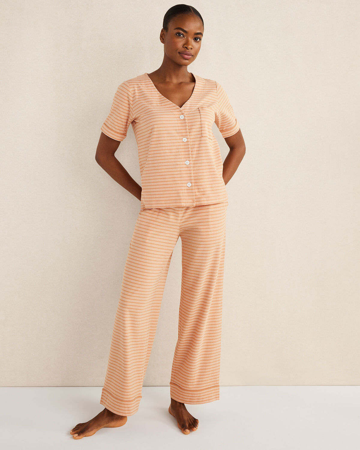 Talbots ORGANIC COTTON JERSEY STRIPED SHORT SLEEVE SLEEP TOP