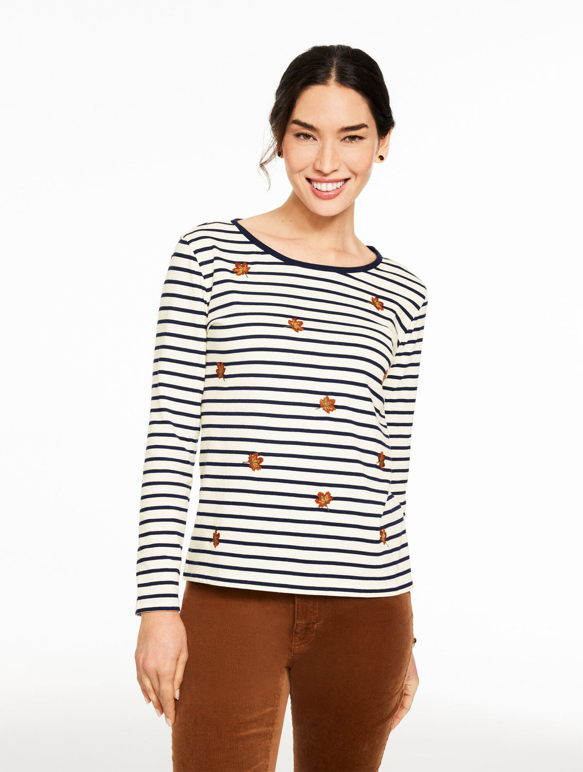 Talbots LONG SLEEVE CREWNECK TEE - FALLING LEAVES