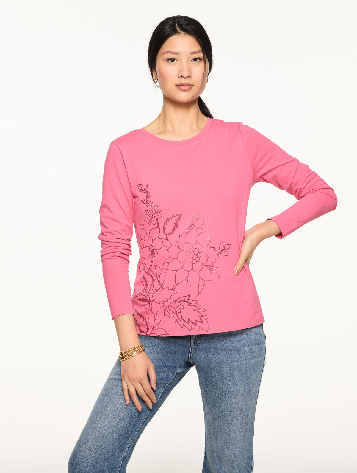 Talbots LONG SLEEVE CREWNECK TEE - FOIL FLORAL