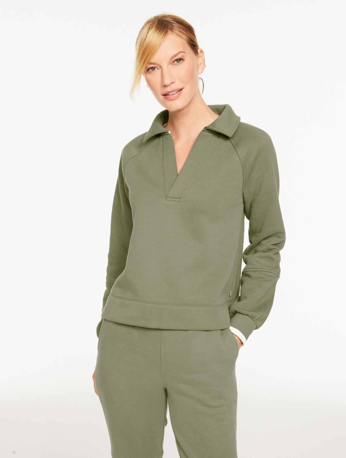 Talbots COZY FLEECE JOHNNY COLLAR PULLOVER