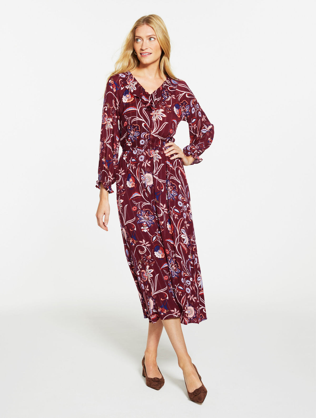 Talbots RUFFLE NECK DRESS - LIVELY FLORAL