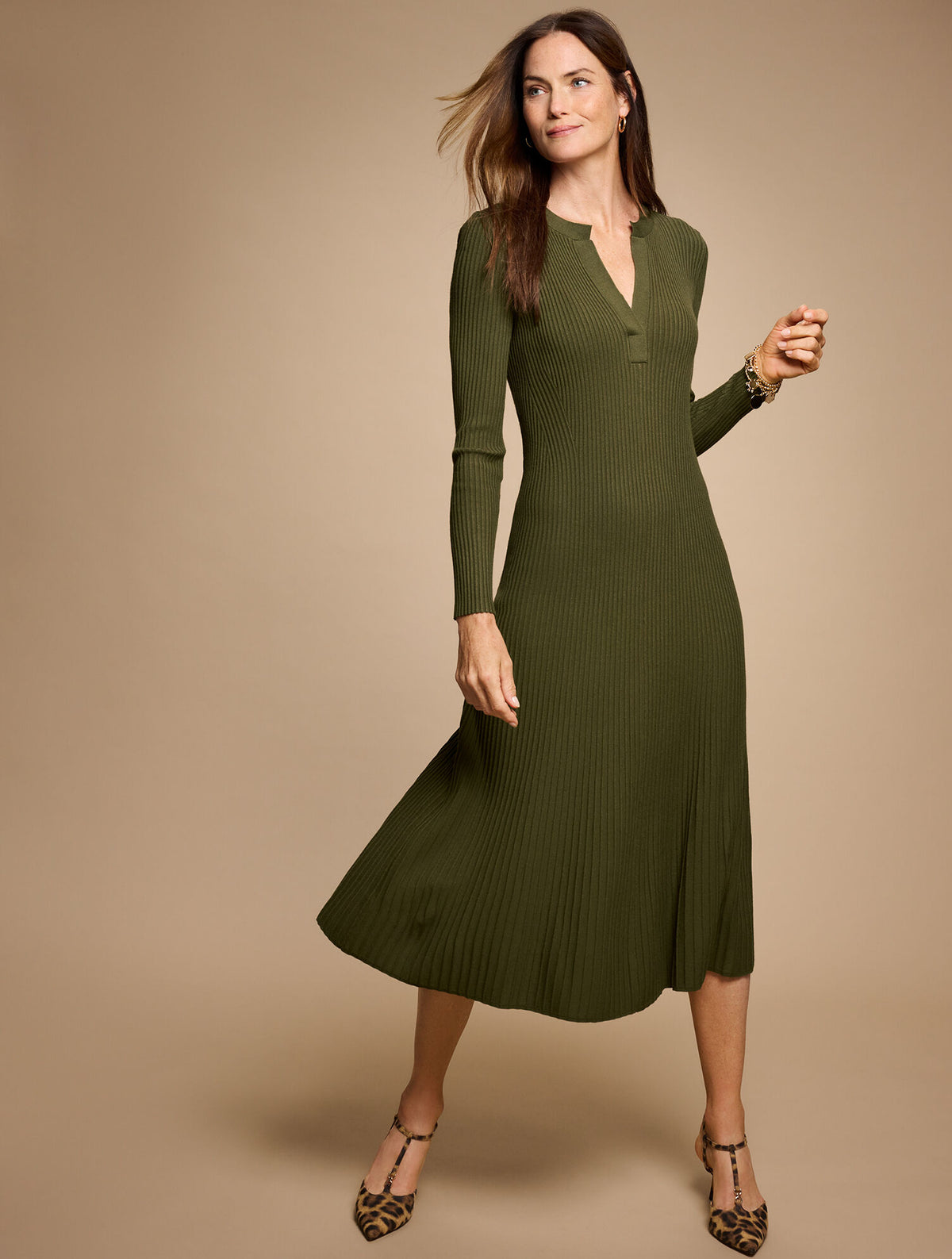 Talbots FIT & FLARE RIBBED MIDI DRESS