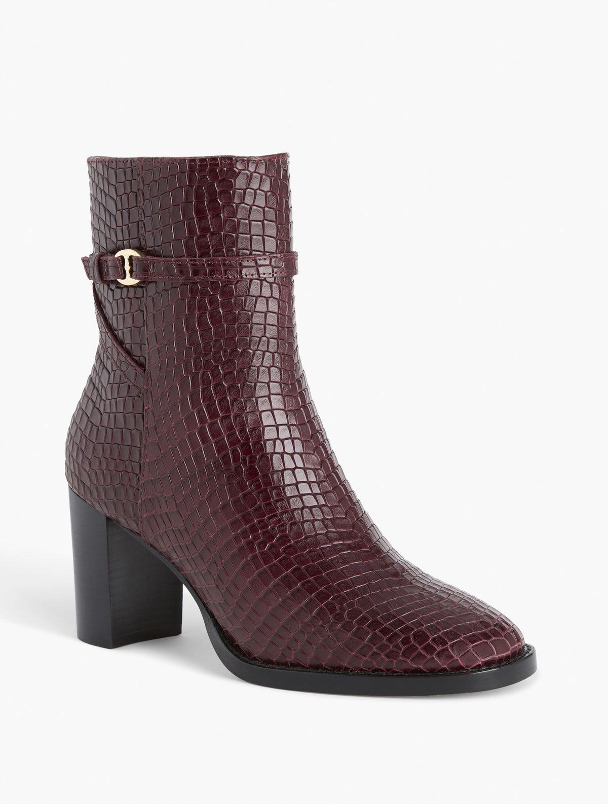 Talbots CLAUDETTE CROC EMBOSSED BLOCK HEEL ANKLE BOOTS