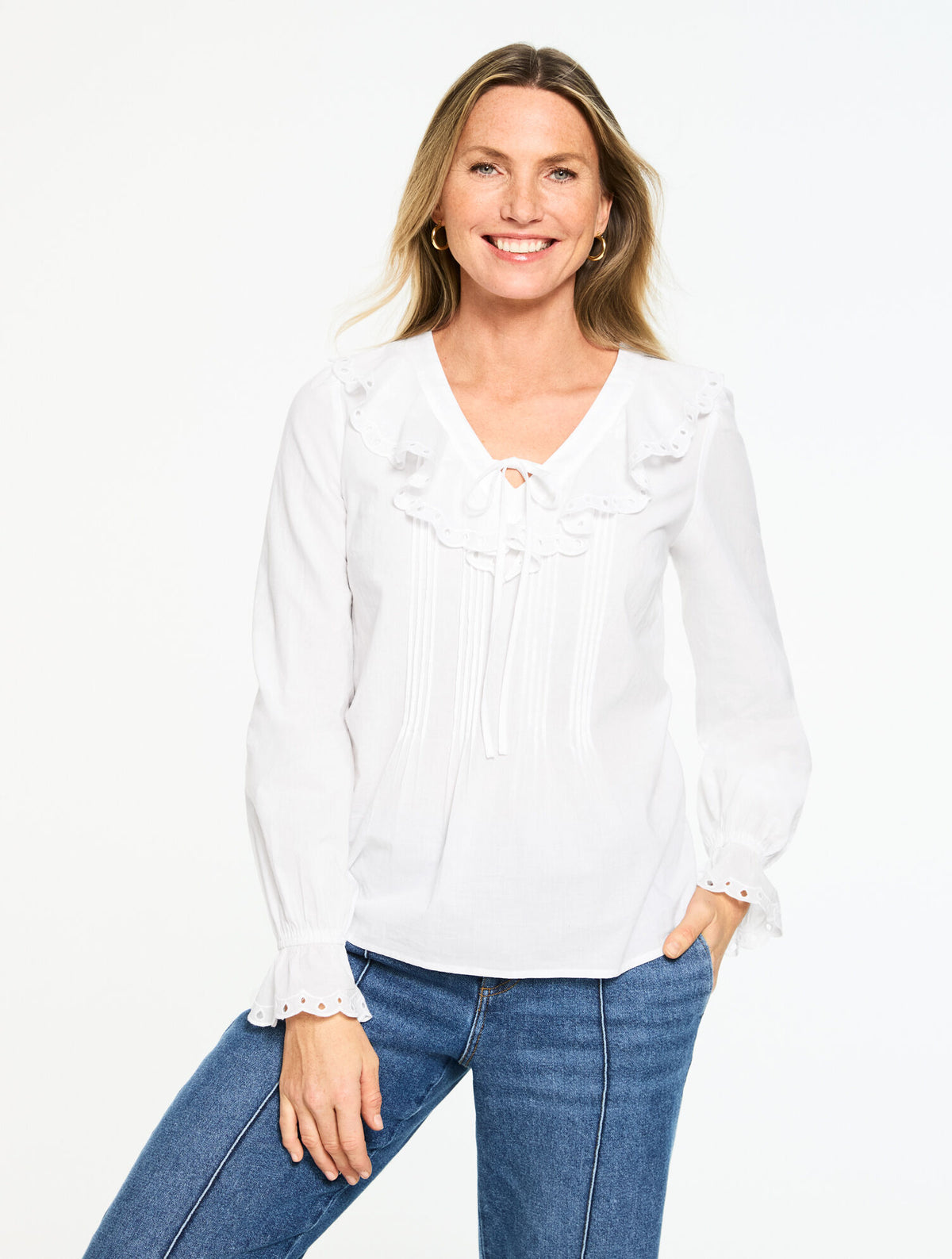 Talbots PINTUCK RUFFLE VOILE TOP