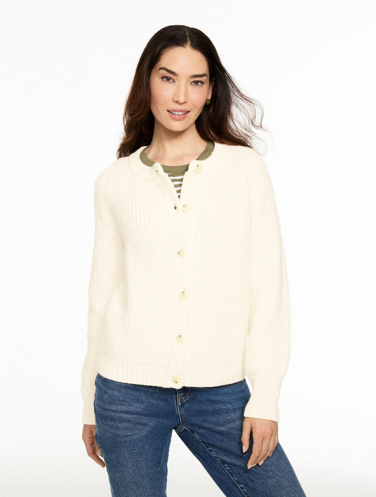 Talbots SHAKER STITCH CREWNECK CARDIGAN