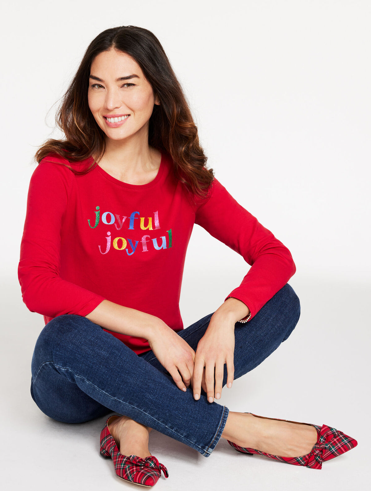 Talbots LONG SLEEVE CREWNECK TEE - JOYFUL
