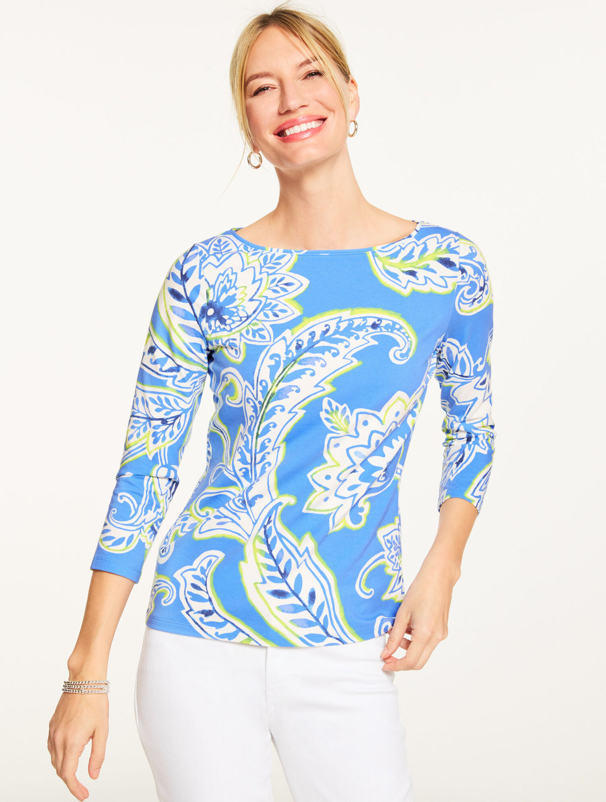 Talbots BATEAU NECK TEE - BLOSSOM PAISLEY