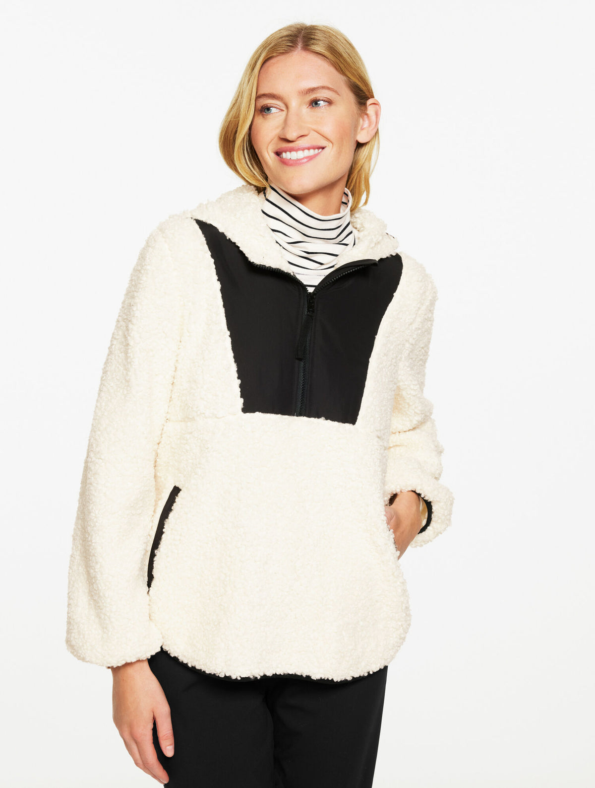Talbots SHERPA HALF-ZIP HOODED PULLOVER - COLORBLOCK