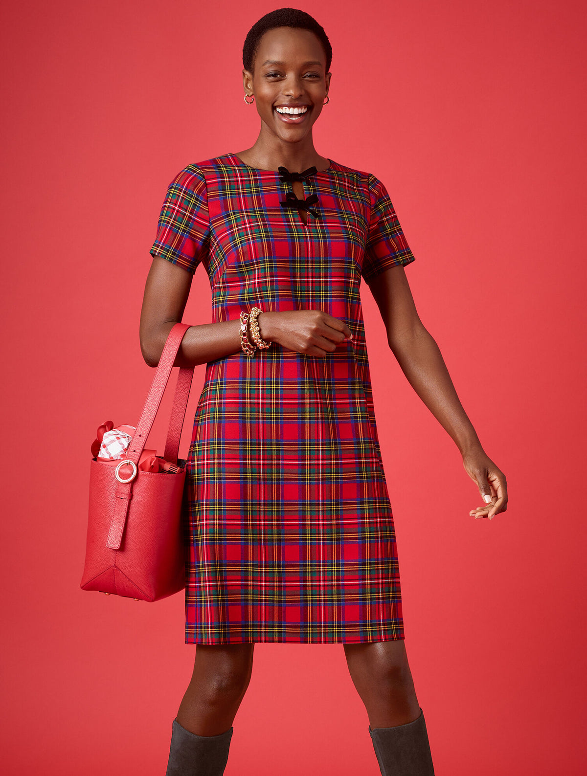 Talbots BOW SHEATH DRESS - BLISSFUL PLAID
