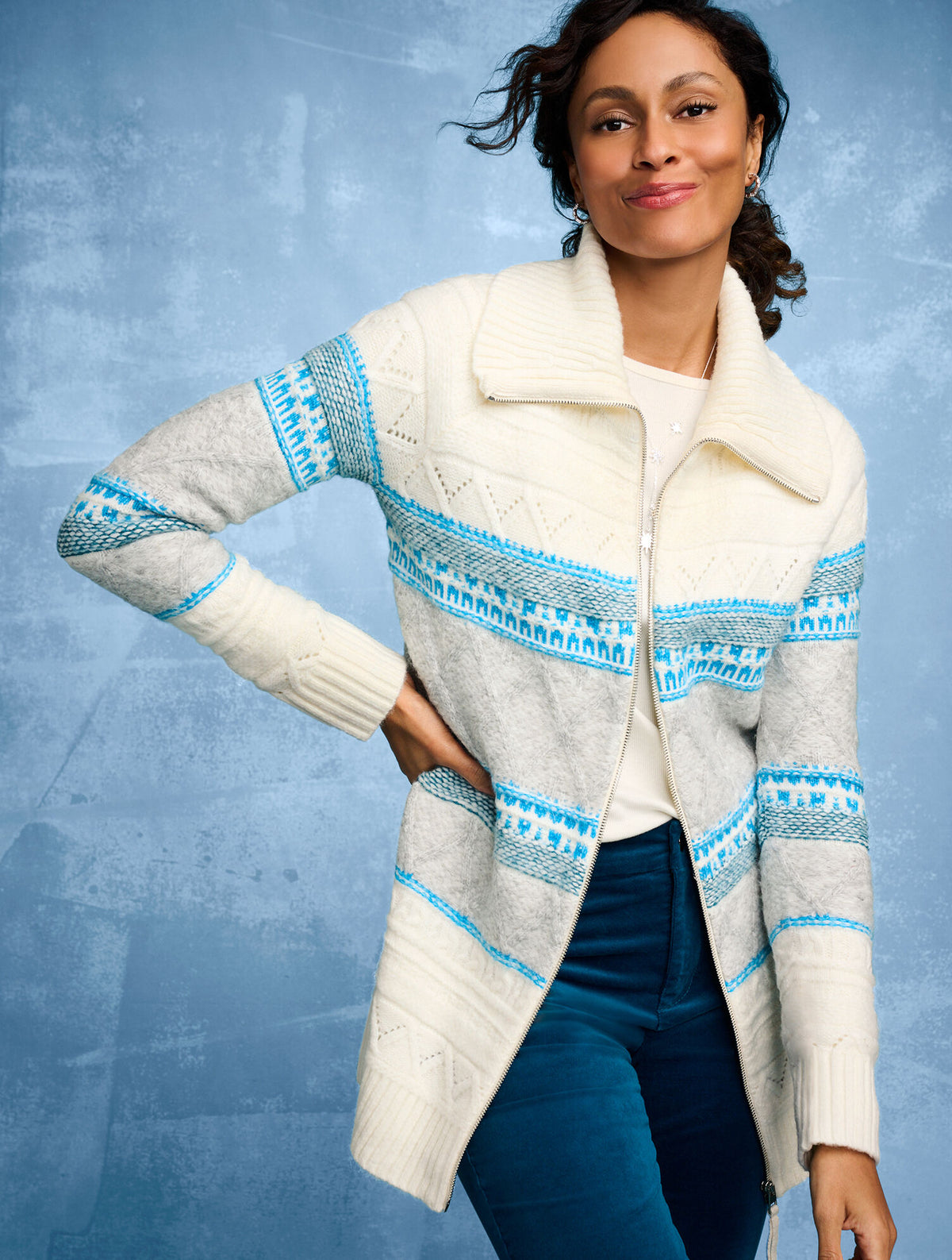 Talbots MOCKNECK FULL-ZIP CARDIGAN - FAIR ISLE