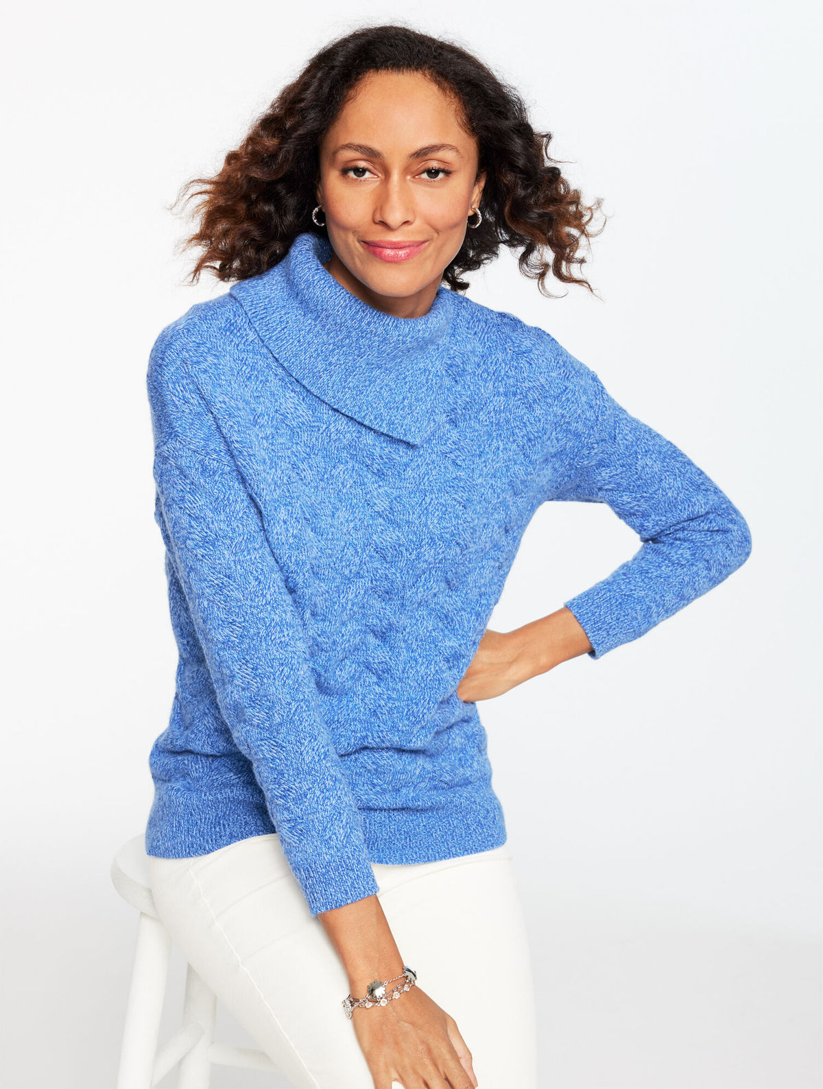 Talbots BASKETWEAVE SPLIT NECK SWEATER - MARL