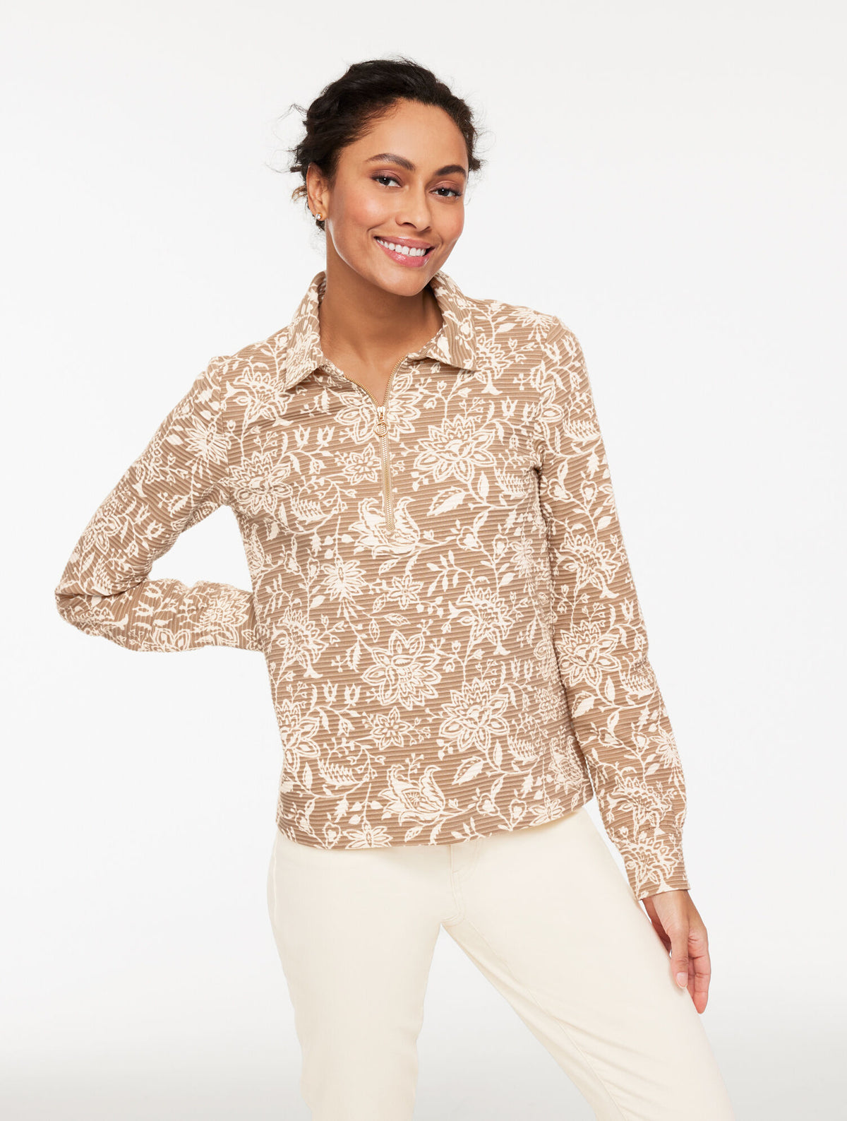 Talbots OTTOMAN KNIT HALF-ZIP PULLOVER - DREAMY FLORAL