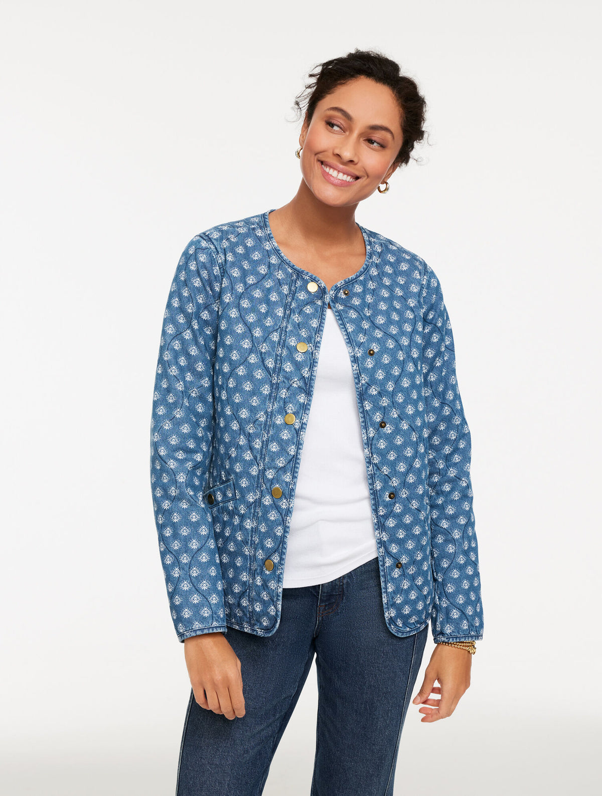 Talbots QUILTED DENIM JACKET - IKAT MEDALLION