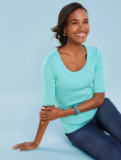 Talbots SCOOP NECK CURVED HEM TEE - PIMA SOLID