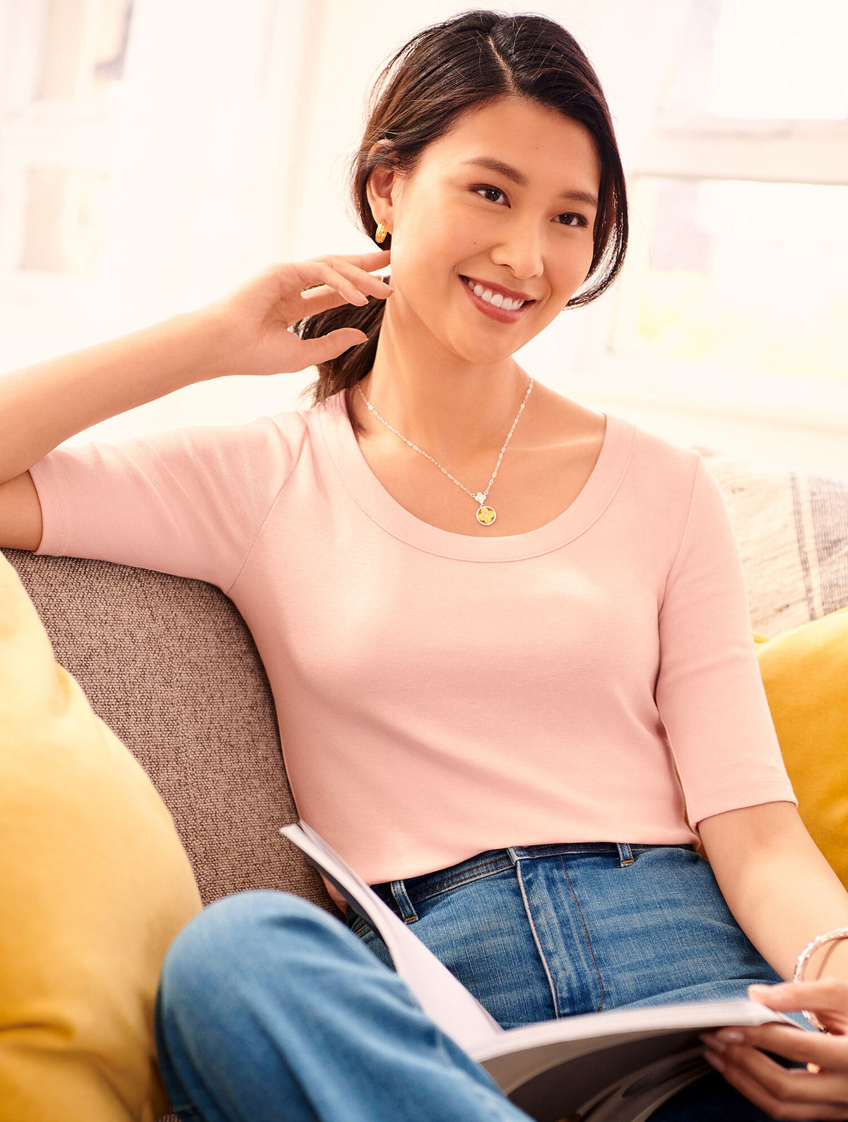Talbots SCOOP NECK CURVED HEM TEE - PIMA SOLID
