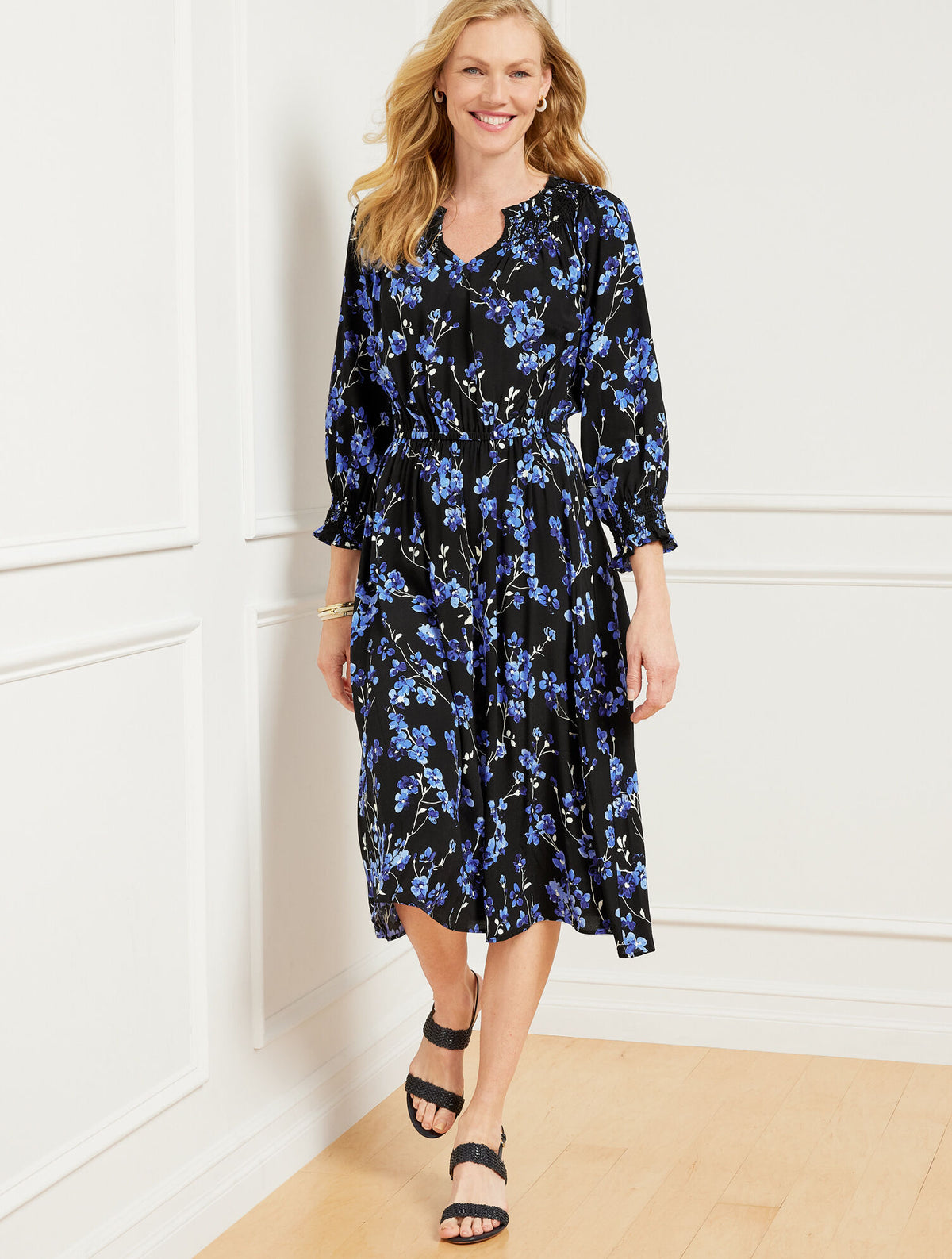 Talbots SMOCKED MIDI DRESS - FRAGRANT LILAC