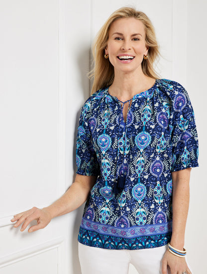 Talbots PLEATED SLEEVE TOP - FLORET MEDALLION