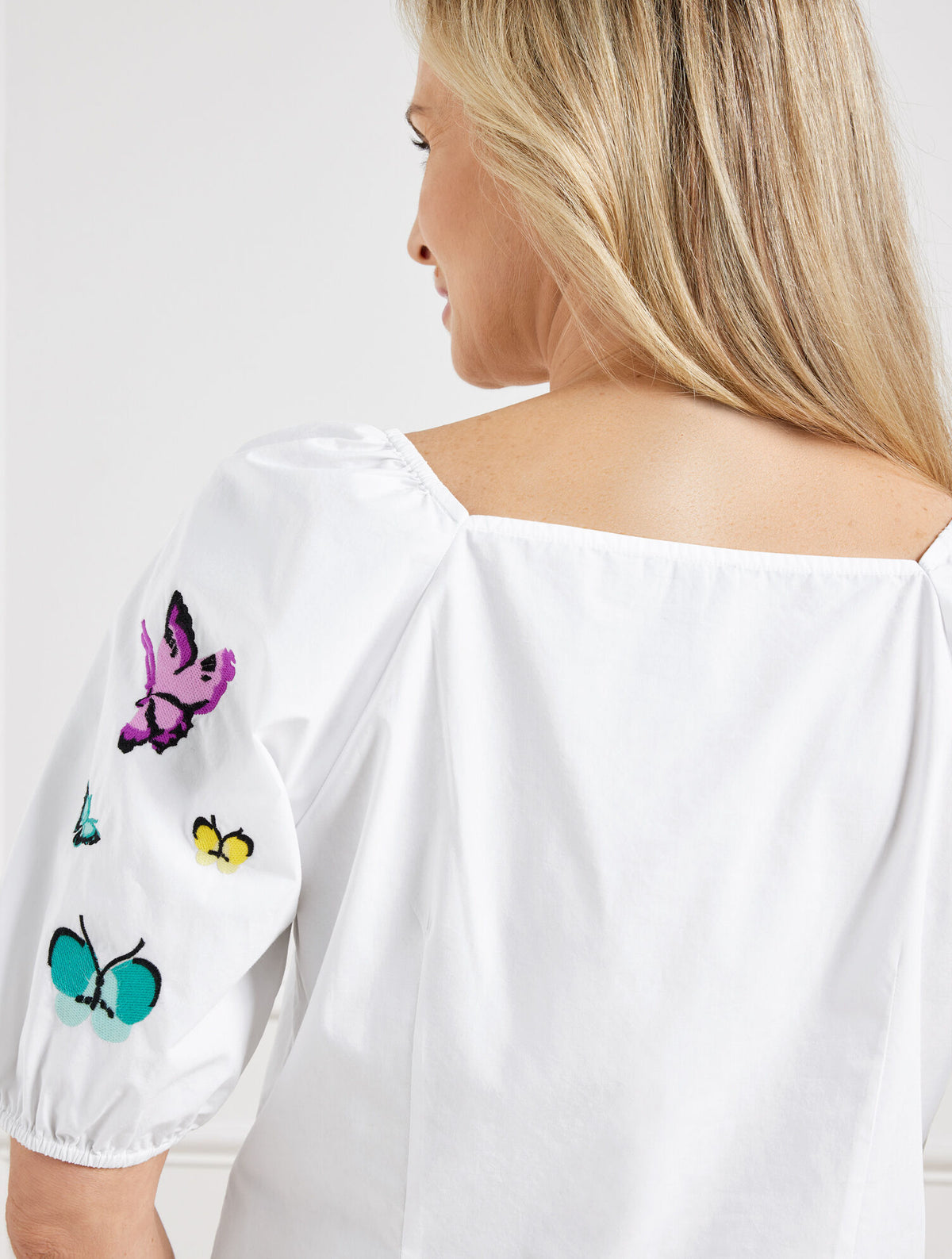 Talbots EMBROIDERED POPLIN TOP - SCATTERED BUTTERFLY