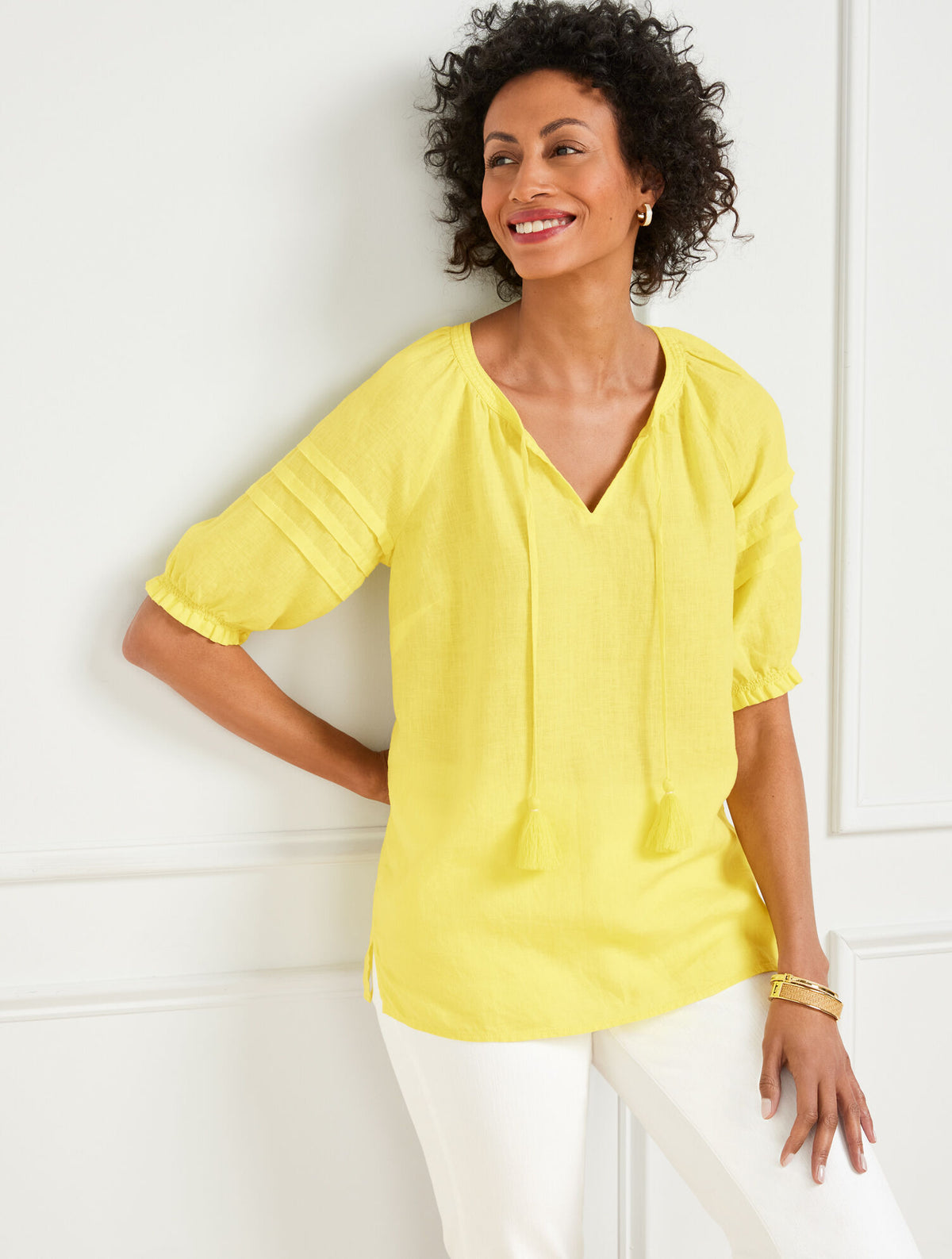 Talbots PLEATED SLEEVE LINEN TOP