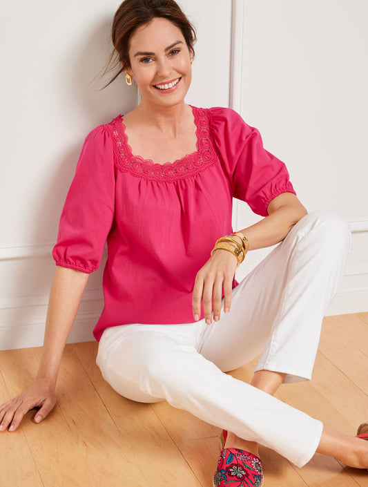 Talbots LACE TRIM SQUARE NECK TOP
