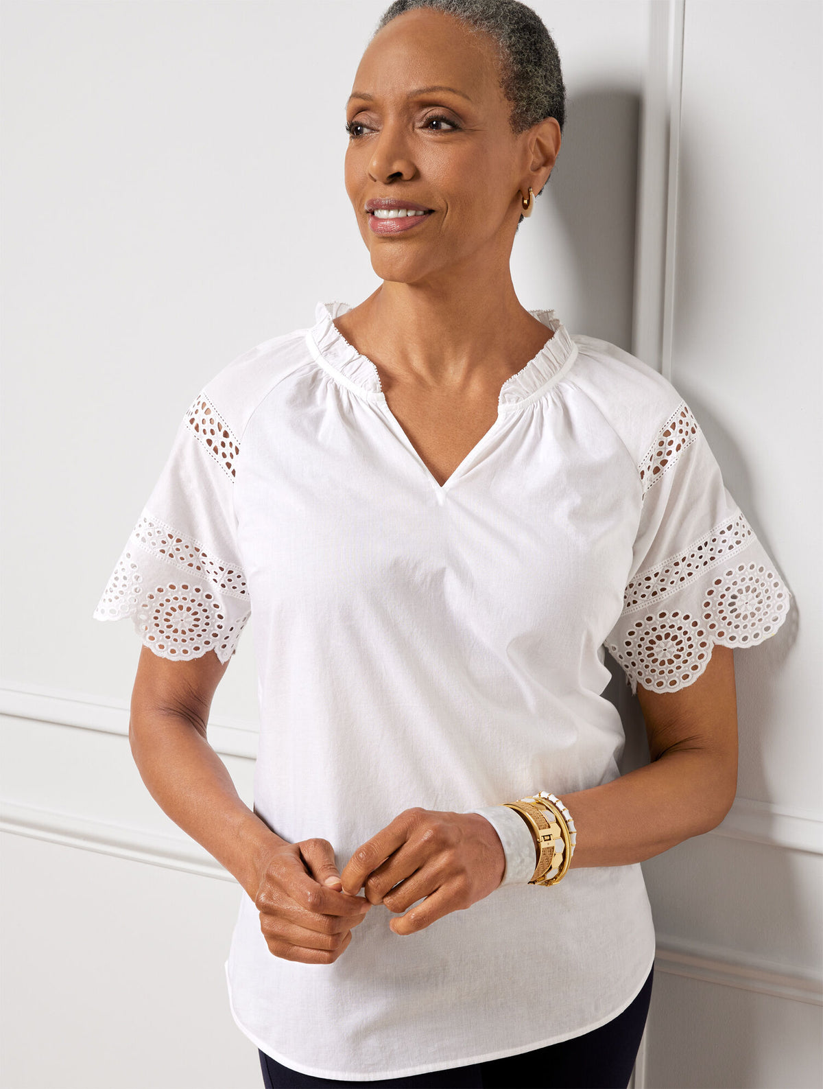 Talbots EMBROIDERED SLEEVE TOP