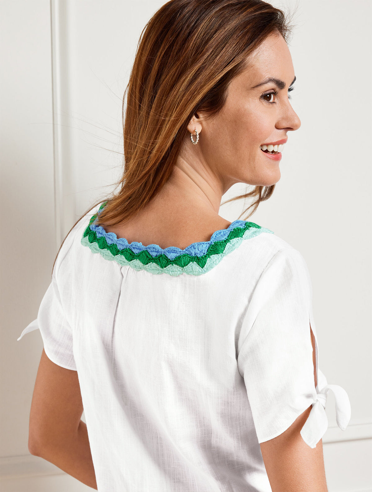 Talbots CROCHET TRIM LINEN TOP