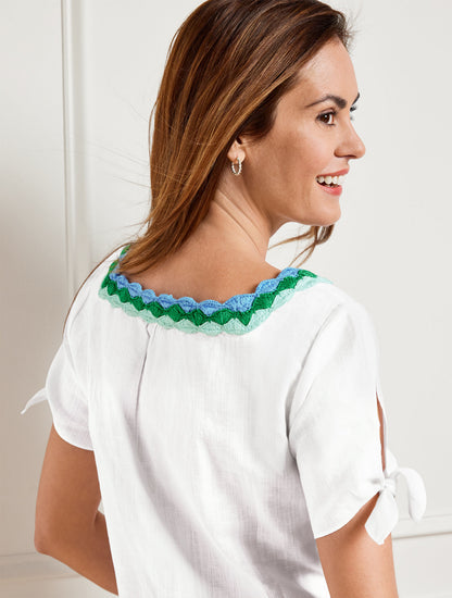 Talbots CROCHET TRIM LINEN TOP