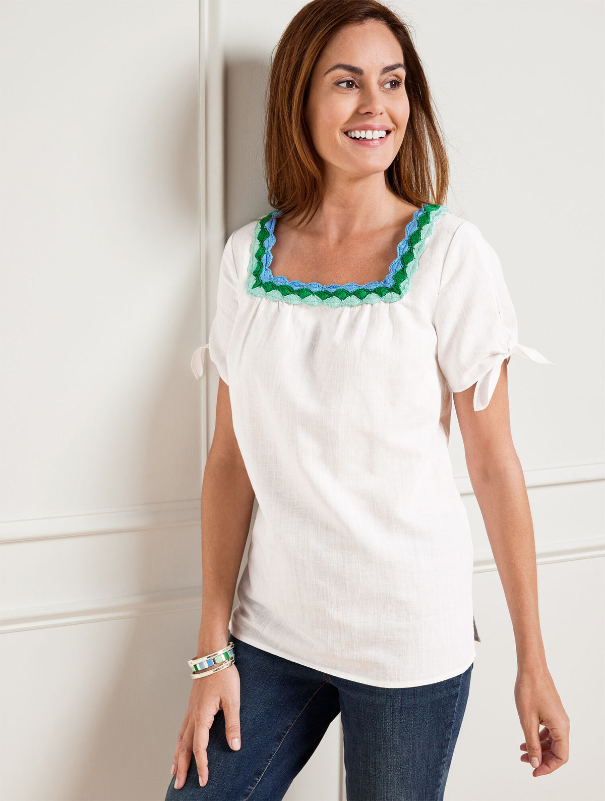 Talbots CROCHET TRIM LINEN TOP