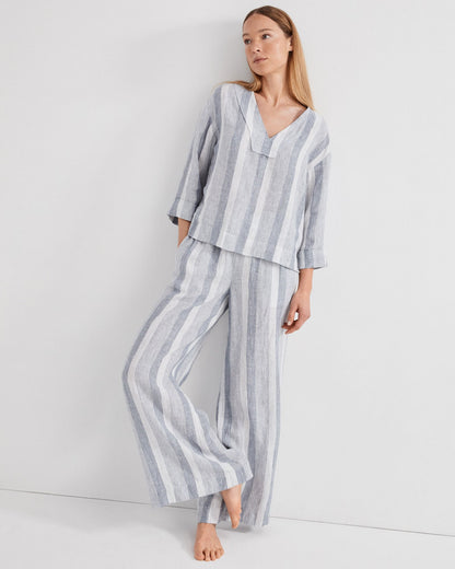 Talbots LINEN OMBRÉ STRIPE V-NECK TOP