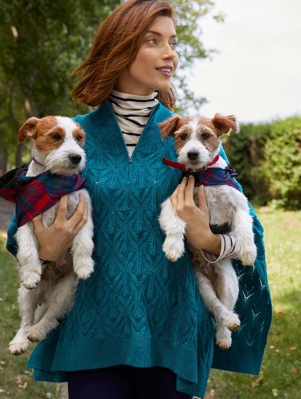 Talbots CABLE KNIT PONCHO - TEAL OCEAN TWEED