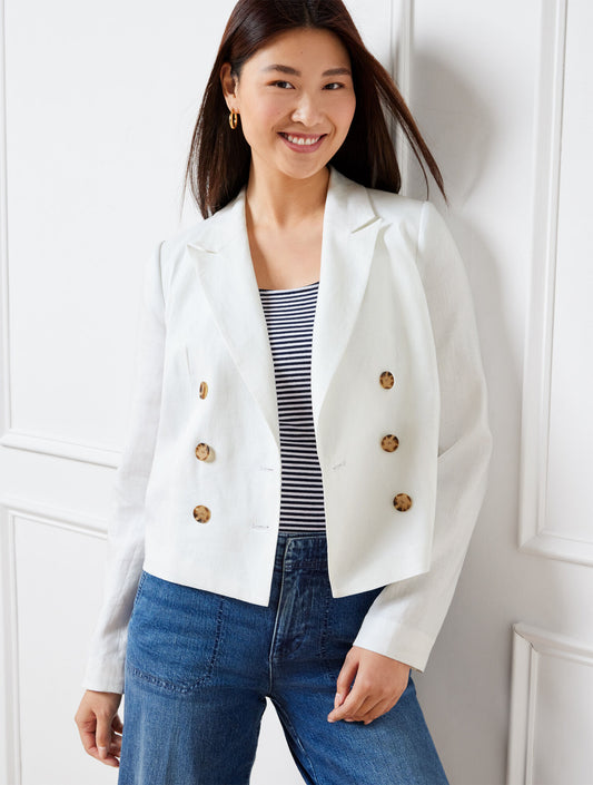 Talbots CROPPED LINEN JACKET - WHITE