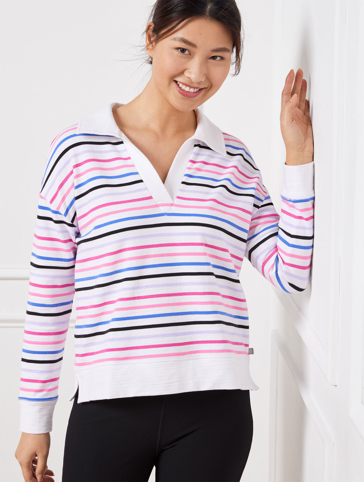 Talbots COZY CRUSH JOHNNY COLLAR PULLOVER - GAME STRIPE