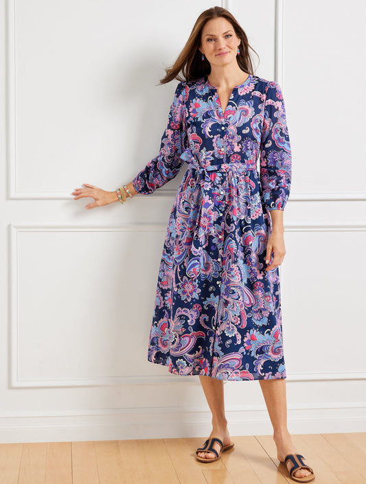 Talbots VOILE FIT & FLARE SHIRTDRESS - SWIRL FLORAL