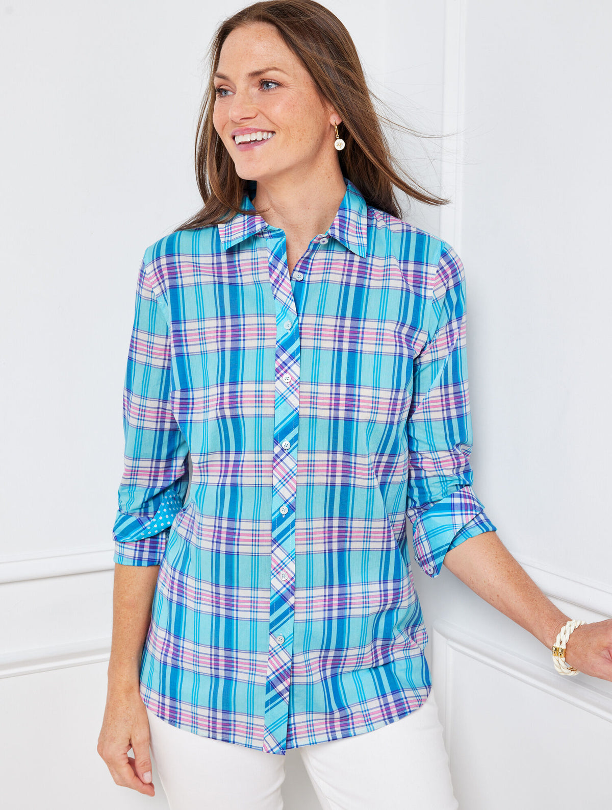 Talbots COTTON BUTTON FRONT SHIRT - BOOTHBAY PLAID