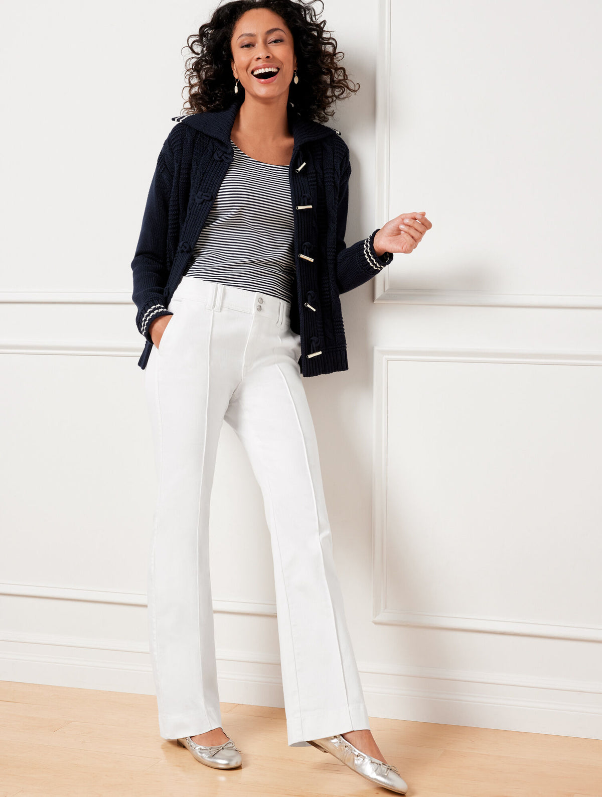 Talbots FLARE LEG PINTUCK JEANS - WHITE