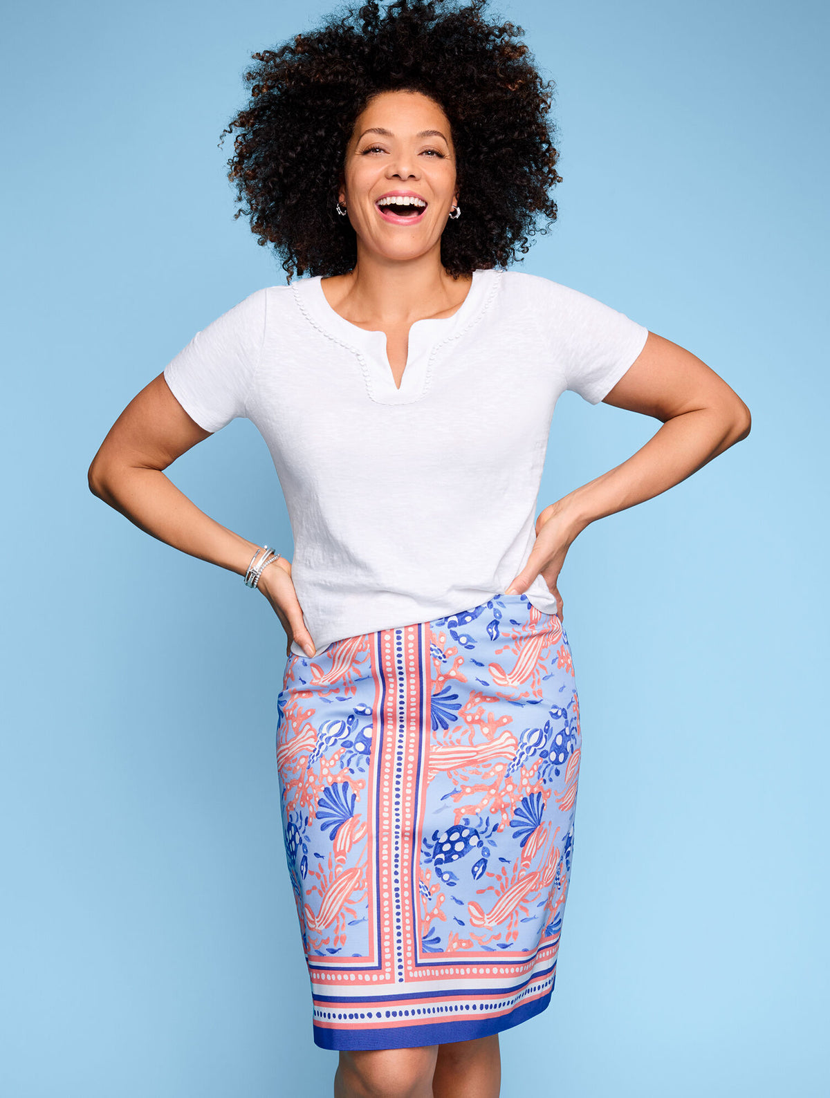 Talbots DOT TRIM SPLIT NECK TEE
