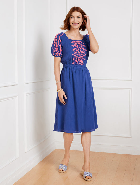 Talbots CRINKLE GAUZE SQUARE NECK DRESS